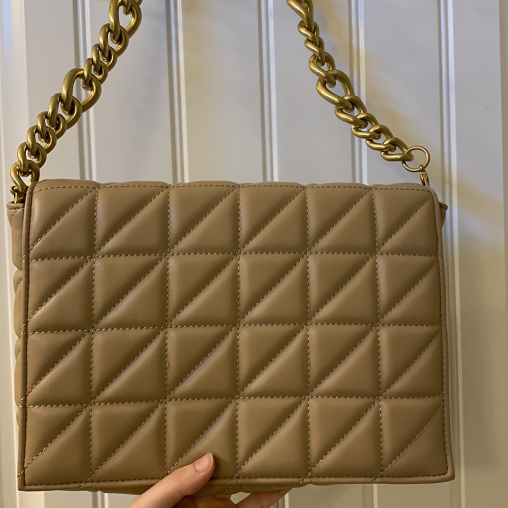 Zara Beige Quilt Leather Bag - Picture 4 of 10